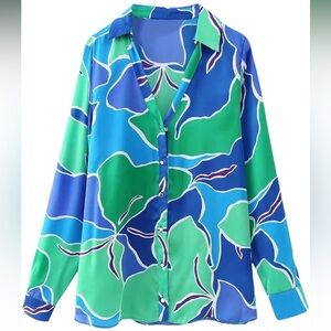 Zara Women’s Long Sleeve Satin Print Top